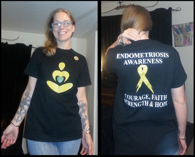 t-shirt that reads Endometriosis Awareness Courage, Faith, Strength & Hope