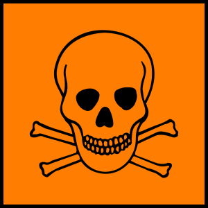hazard symbol of skull and crossbones on orange background
