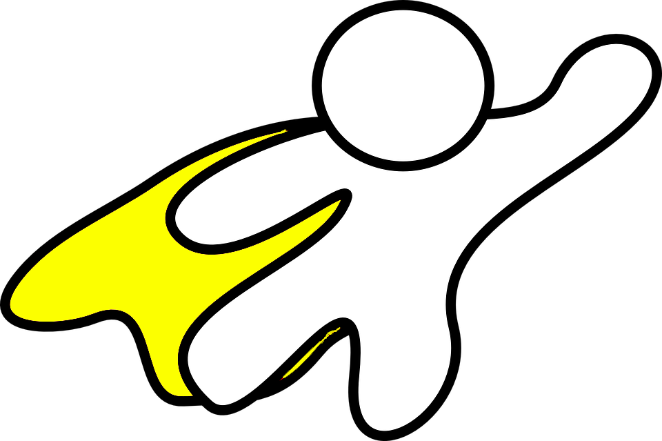 Superhero flying in a yellow cape