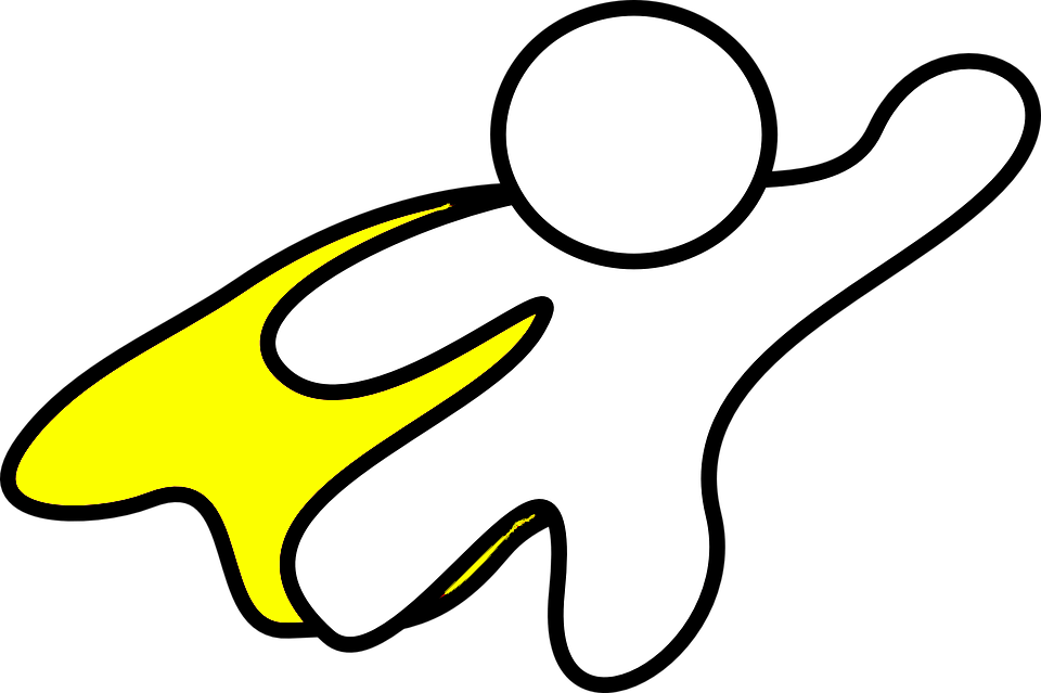 Superhero flying in yellow cape