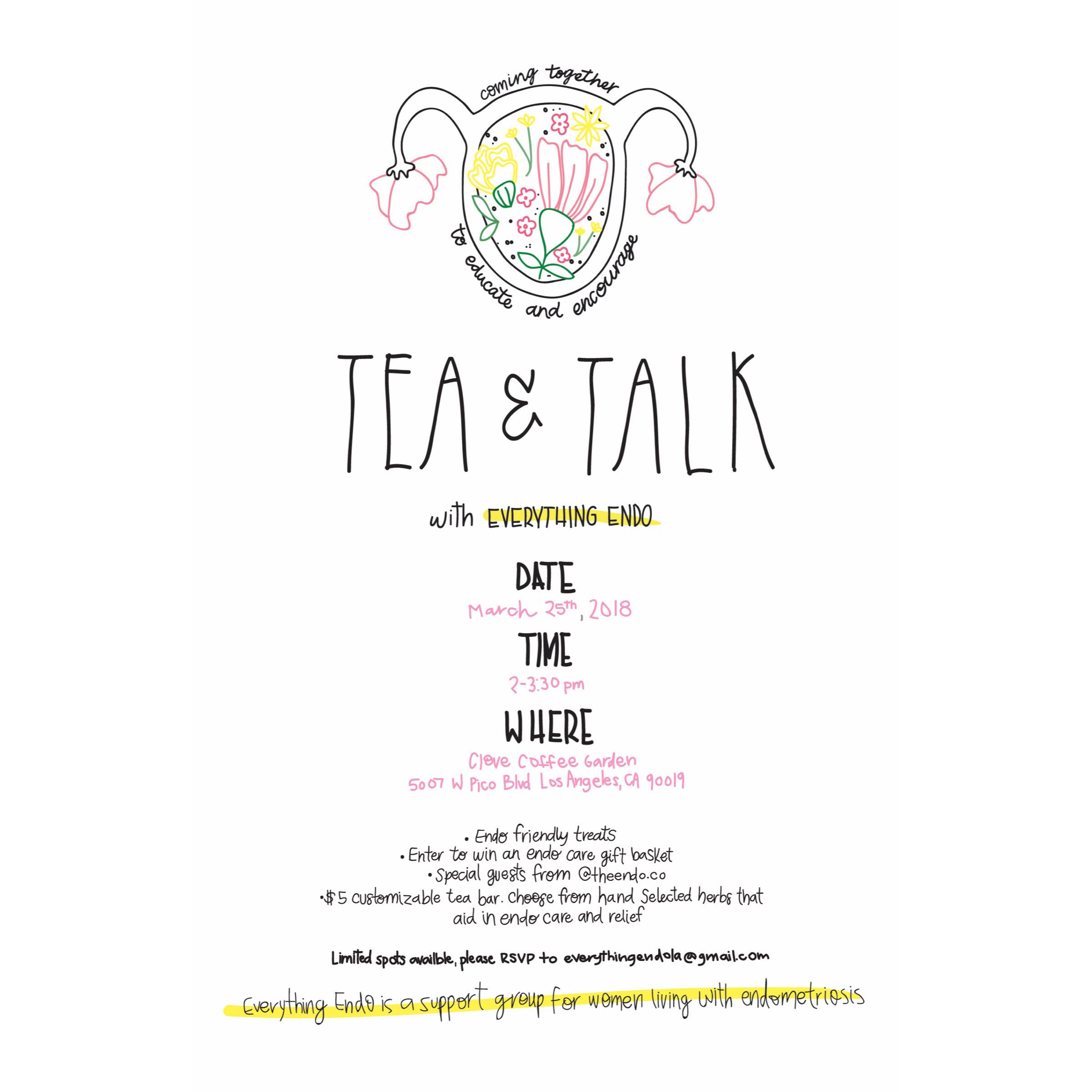 Flyer for Tea & Talk, March 25 2018 event in Los Angeles
