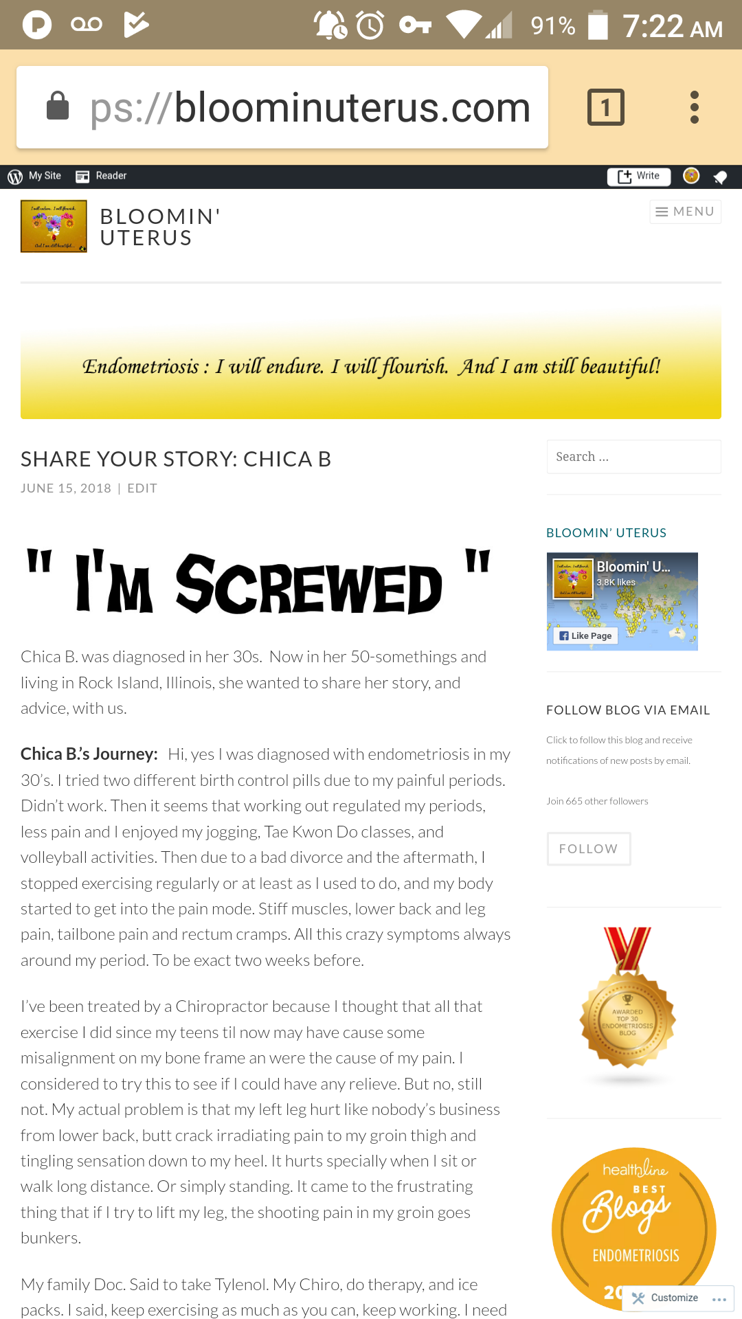 Screenshot of where the "Search" feature is located on bloominuterus.com desktop view