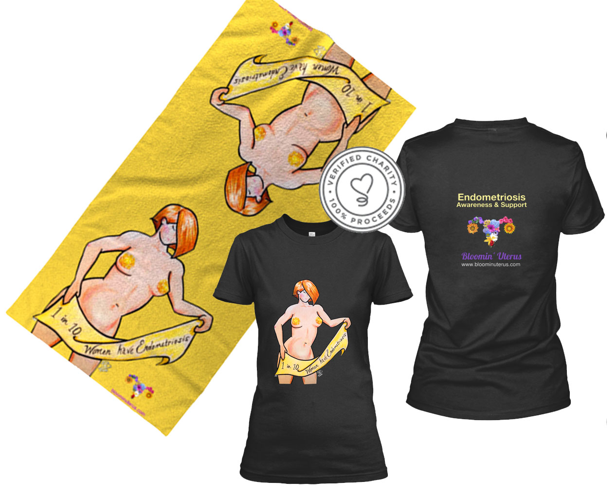 Bloomin' Uterus t-shirt and beach towel