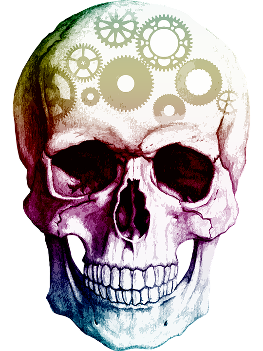 Skull with gears instead of brain