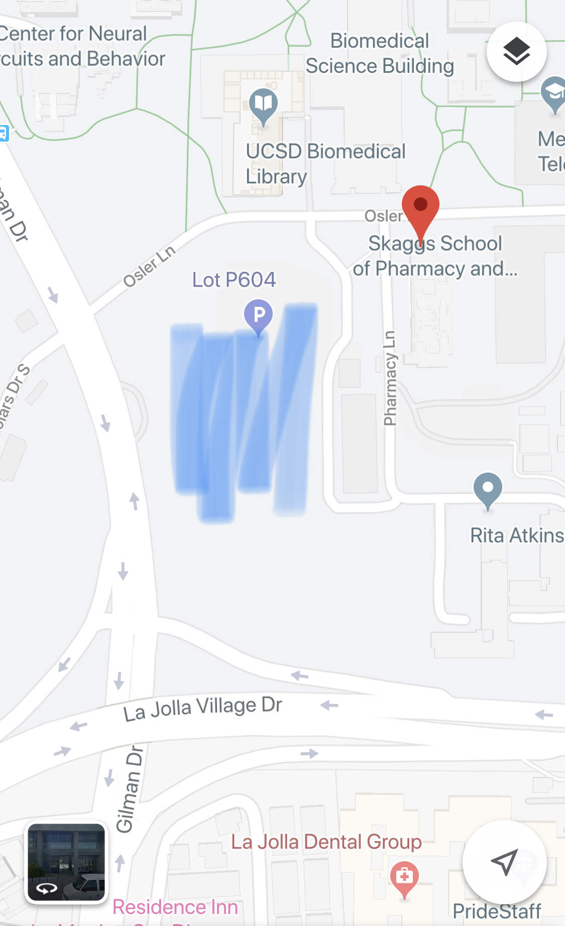 Map of where to park for screening at UCSD campus