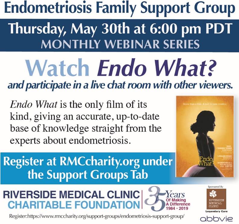 Flyer for Endometriosis Family Support Group webinar of EndoWhat? documentary