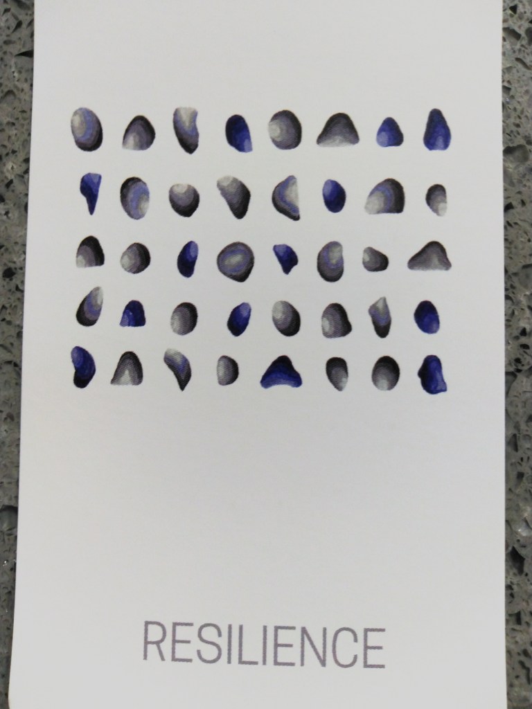 A card of stones that reads "Resilience"